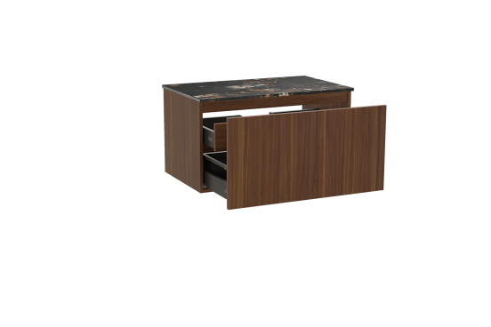 Balmani Sfera meuble salle de bains suspendu 90 x 55 cm noyer américain avec Stretto tablette simple en marbre portoro gold