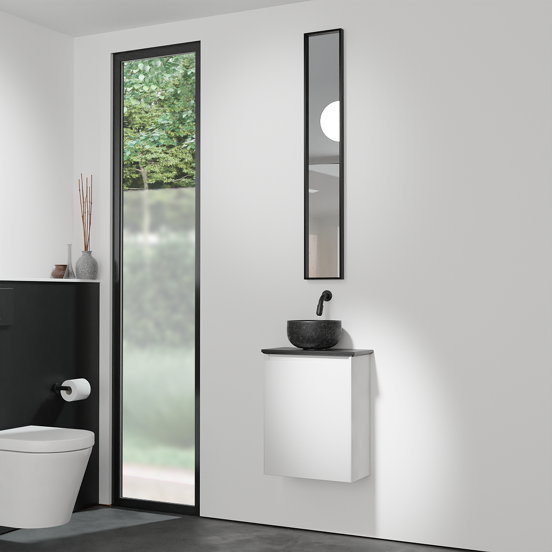 Balmani Mitra meuble wc suspendu 42 x 21 cm blanc mat avec Facetta tablette et Bowl vaque à poser en granite aiguisé