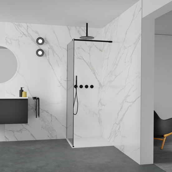 Balmani Modular inloopdouche: 80 x 200 cm, Rookglas met coating, Mat zwarte profielen