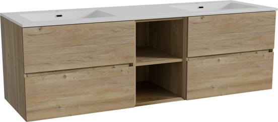 Storke Edge meuble salle de bains suspendu 165 x 52 cm chêne brut avec Diva double vasque en marbre composite blanc brillant