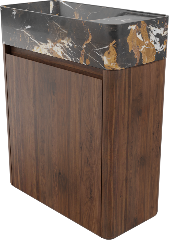 Balmani Fara zwevend toiletmeubel 45 x 22 cm amerikaans notenhout met Fara wastafel in Portoro Gold marmer