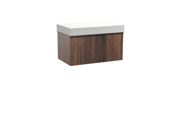 Balmani Forma meuble salle de bains suspendu 90 x 55 cm noyer américain avec Dominus tablette simple en solid surface blanc mat, Nervure droite symétrique verticale