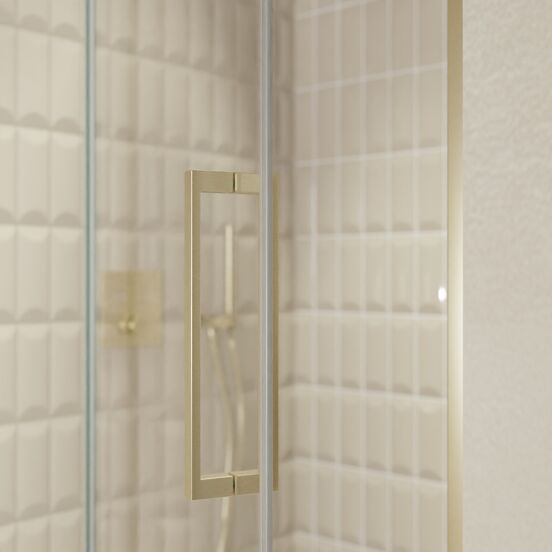 Balmani Senses Design douche draaideur links 120 cm x 210 cm Helder glas, Brushed Champagne Gold profielen, met coating