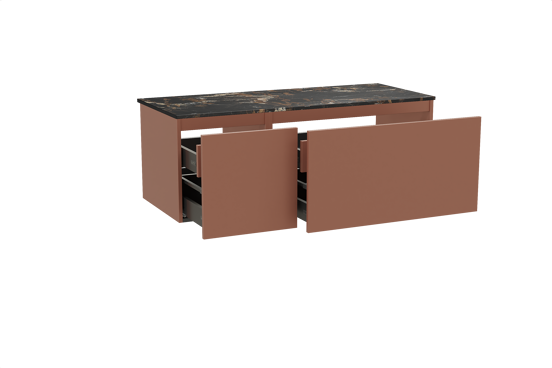 Balmani Sfera meuble salle de bains suspendu 135 x 55 cm cotto avec Stretto tablette simple ou double en marbre portoro gold