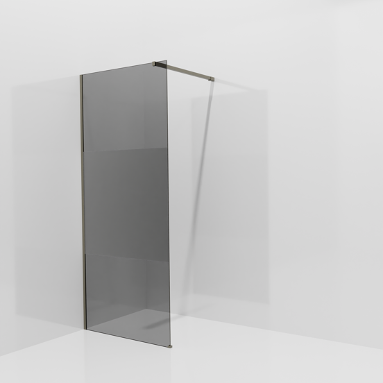 Balmani Modular inloopdouche: 90 x 200 cm, Rookglas met matte strook met coating, Steengrijs profielen
