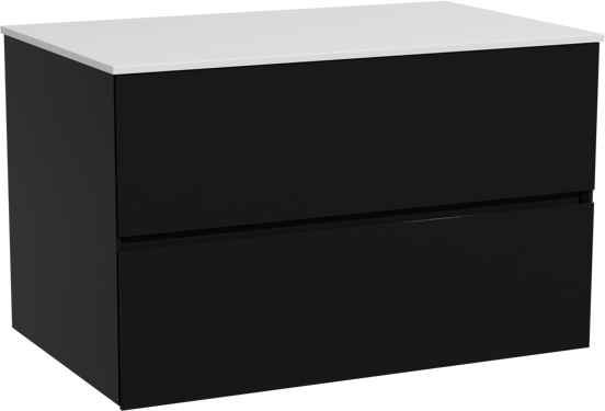Storke Edge zwevend badmeubel 85 x 52 cm mat zwart met Tavola enkel wastafelblad in solid surface mat wit