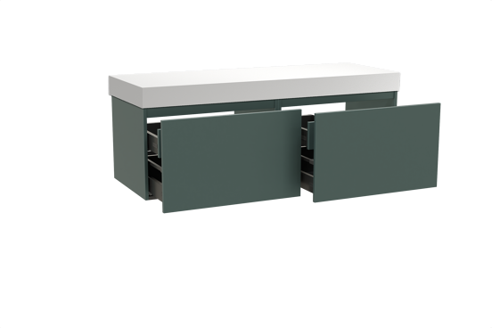 Balmani Sfera hängendes Möbelstück Set: 150 x 55 cm, Forest, mit Dominus Einzel- oder Doppel Waschtischplatte, Solid Surface Weiß matt
