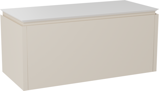 Balmani Eclips meuble salle de bains suspendu 120 x 55 cm Sandbeige avec Eclips tablette simple ou double en Solid Surface blanc mat