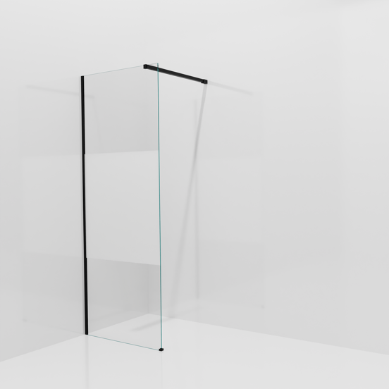 Balmani Modular Walk-In Dusche: 80 x 200 cm, Klarglas mit mattiertem Streifen, inklusive Coating, Profil Schwarz matt