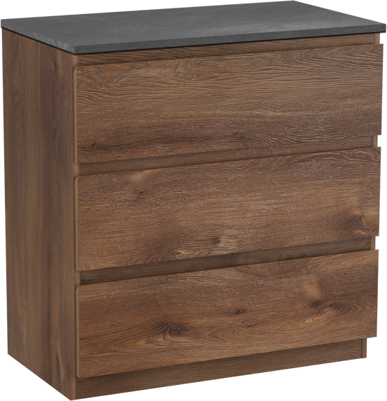 Linie Lado staand badkamermeubel 80 x 46 cm bruine eik met Lado enkel tablet in melamine leisteen grijs