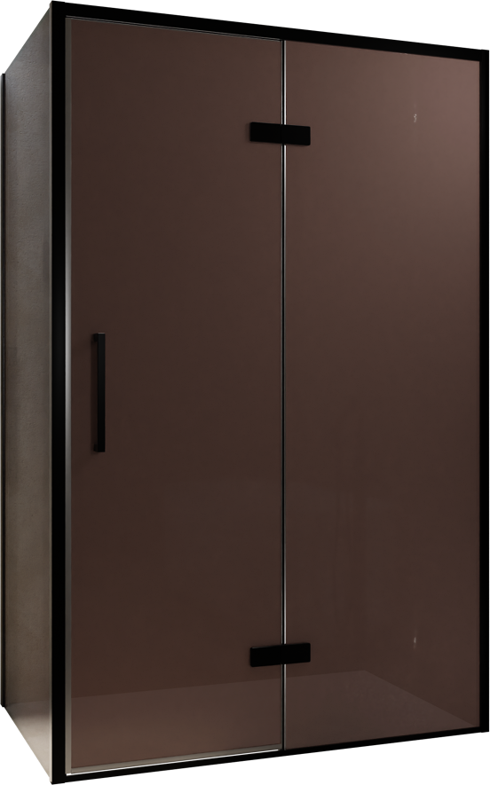Balmani Senses Design douchehoek met rechtse draaideur en vaste zijwand, 120 x 100 cm, Brons, Zwarte profielen, met coating
