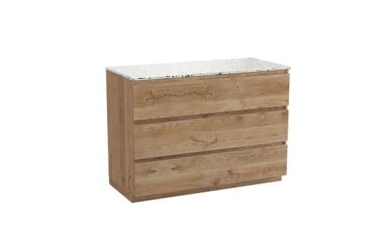 Balmani Lucida staand badkamermeubel 120 x 55 cm ruwe eik met Stretto enkel of dubbel tablet in mat wit/zwart terrazzo