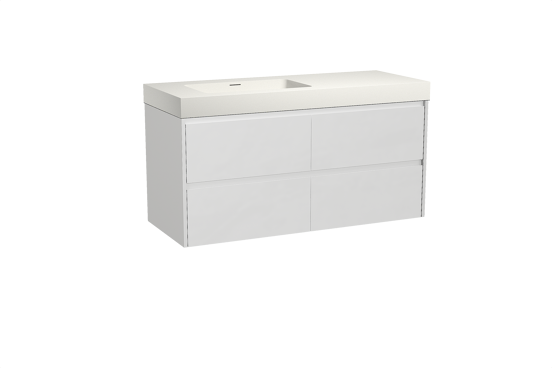 Storke Seda meuble salle de bains suspendu 130 x 52 cm blanc mat avec Mata High vasque asymétrique gauche en solid surface blanc mat