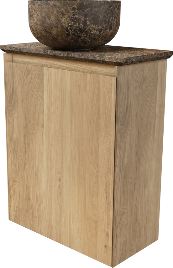 Balmani Mitra zwevend toiletmeubel 42 x 21 cm naturel eiken met Facetta wastafelblad en Bowl waskom in Dark Emperador marmer