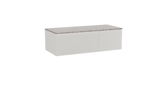 Storke Edge zwevend badmeubel 120 x 52 cm mat wit met Tavola enkel of dubbel wastafelblad in mat wit/zwart terrazzo