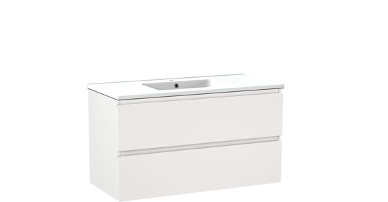 Linie Lado meuble salle de bains suspendu 100 x 46 cm blanc mat avec Vano plan simple en marbre composite blanc mat