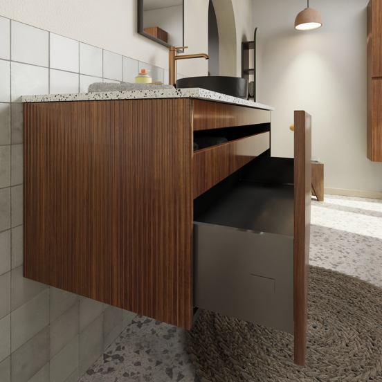 Storke Ribs meuble sous-lavabo suspendu 120 x 52 cm noyer 2 tiroirs