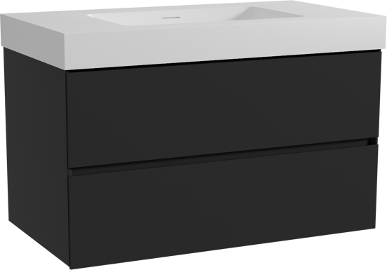 Storke Edge zwevend badkamermeubel 95 x 52 cm mat zwart met Mata High enkele wastafel in solid surface mat wit