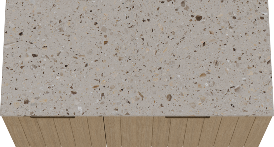 Balmani Adagio hängendes Möbelstück Set: 120 x 55 cm, Verwitterte Eiche, mit Stretto Einzel- oder Doppel Waschtischplatte, Terrazzo in Greige