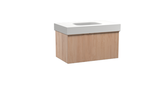 Balmani Forma zwevend badkamermeubel 90 x 55 cm natuur eik met Arcato enkele wastafel in solid surface mat wit, Verticale symmetrische rechte ribbel