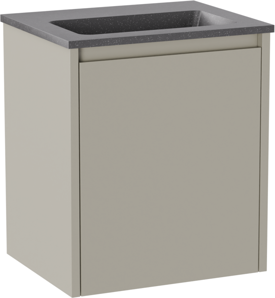 Storke Seda meuble salle de bains suspendu 45 x 35 cm soie grise avec Scuro plan simple en Quartz noir mat