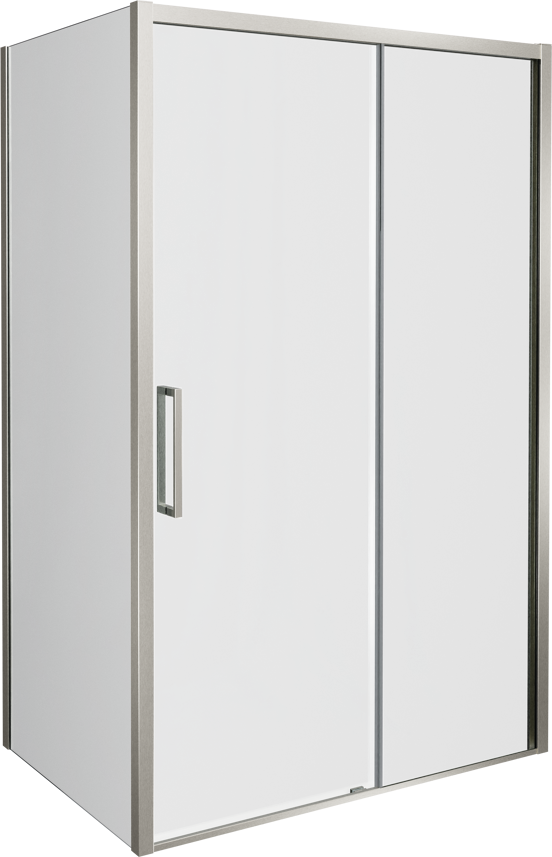Balmani Senses Design douchehoek met rechtse schuifdeur en vaste zijwand, 180 x 100 cm, Helder glas, Brushed CoolMetal profielen