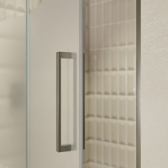 Balmani Senses Design douche draaideur links 120 cm x 210 cm Helder glas met matte strook, Brushed GunMetal profielen, met coating