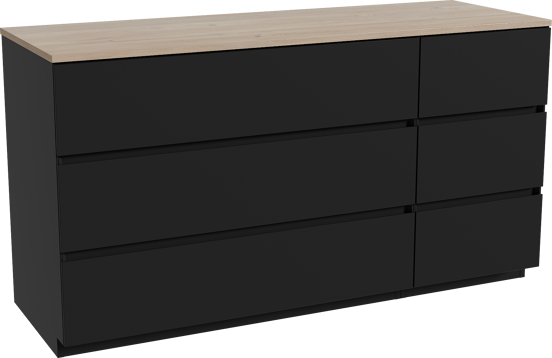 Storke Edge freistehendes Möbelstück Set: 150 x 52 cm, Schwarz matt, mit Panton Einzel- oder Doppel Waschtischplatte, Melamin Rohe Eiche