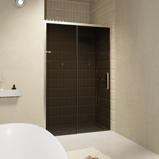 Balmani Senses Design douche schuifdeur omkeerbaar 140 cm x 210 cm Rookglas, Brushed CoolMetal profielen