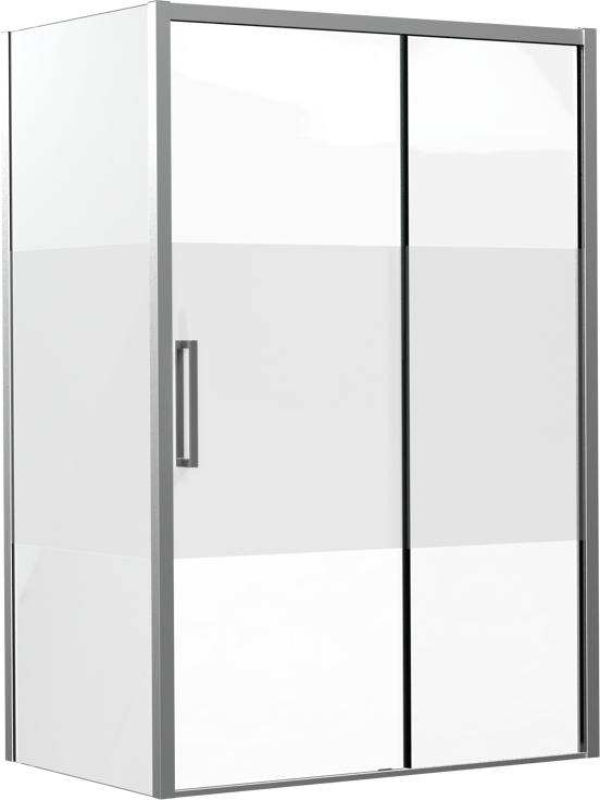 Luca Varess Senses Eckdusche: Schiebetür (rechts), fixierte Seitenwand, 140 x 90 cm, Klarglas mit mattiertem Streifen, Chrom Profil, glänzend