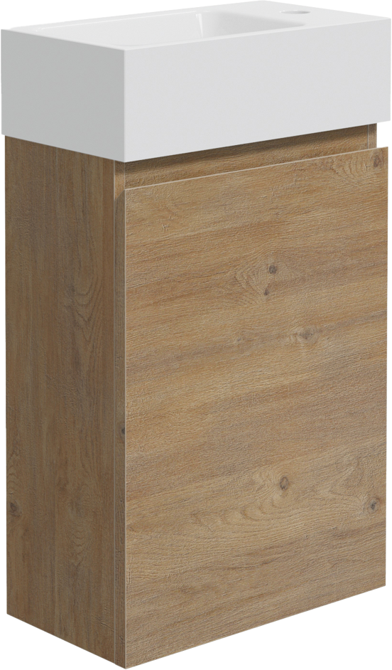 Linie Lado zwevend toiletmeubel 40 x 22 cm naturel eiken met Vano wastafel in glanzend composiet marmer