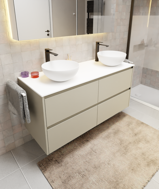 Storke Seda meuble sous-lavabo suspendu 130 x 52 cm soie grise 4 tiroirs