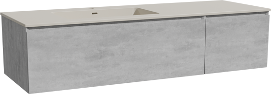Storke Edge zwevend badkamermeubel 150 x 52 cm beton donkergrijs met Diva asymmetrisch linkse wastafel in top solid zijdegrijs