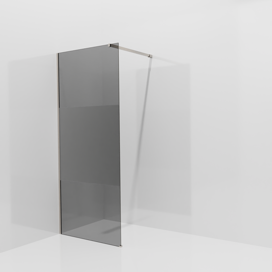 Balmani Modular Walk-In Dusche: 90 x 200 cm, Rauchglas mit mattiertem Streifen, inklusive Coating, Profil Brushed CoolMetal