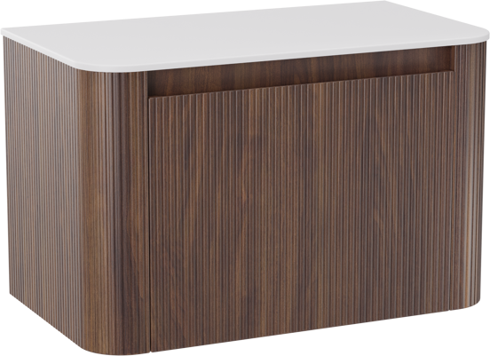 Storke Soft meuble salle de bains suspendu 80 x 46 cm noyer avec Tavola Soft tablette simple en Solid Surface blanc mat, Nervure droite symétrique verticale