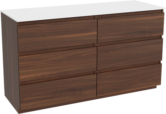 Balmani Lucida staand badkamermeubel 150 x 55 cm amerikaanse notelaar met Stretto enkel of dubbel tablet in solid surface mat wit