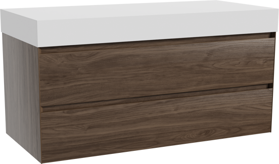 Balmani Mitra meuble salle de bains suspendu 120 x 55 cm noyer américain avec Dominus tablette simple ou double en solid surface blanc mat