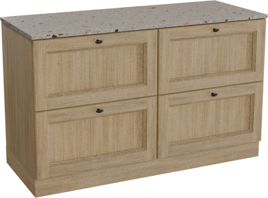 Balmani Lemon staand badkamermeubel 135 x 55 cm verweerde eik met Stretto enkel of dubbel tablet in terrazzo greige terrazzo
