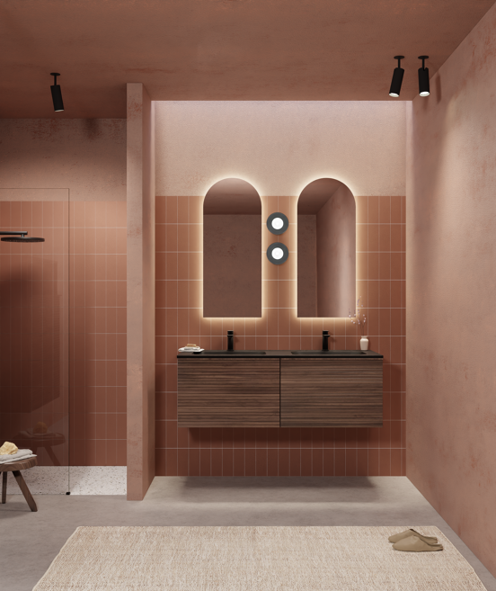 Balmani Forma meuble sous-lavabo suspendu nervure horizontale 67,5 x 55 cm noyer Américain 2 tiroirs