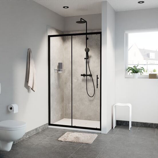 Linie Cadiz douche schuifdeur 120 cm x 190 cm Helder glas mat zwart profiel