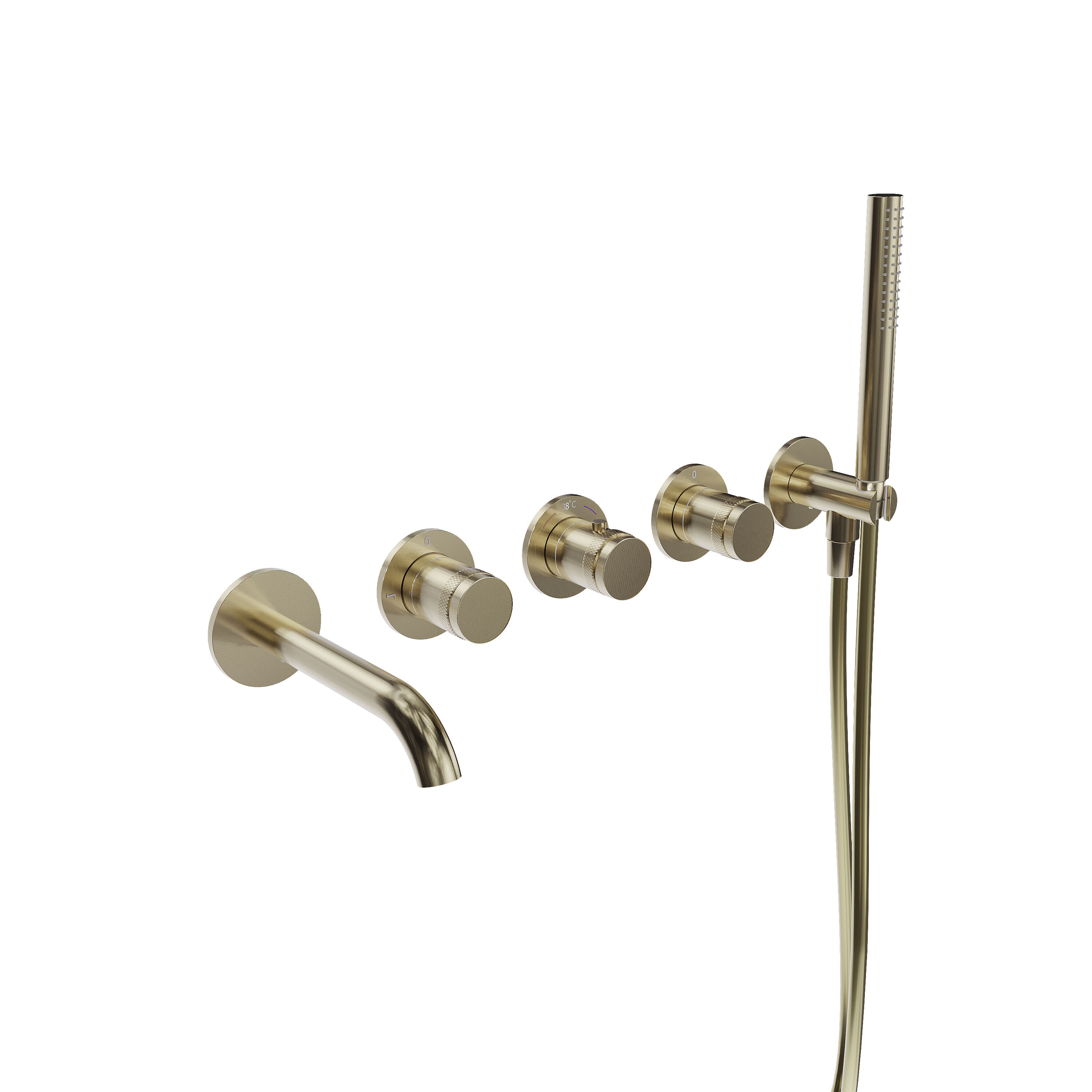 Blaufoss Pavilion Inbouw badkraan thermostatisch brushed champagne gold Incl. handdoucheset