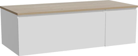 Storke Edge zwevend badkamermeubel 120 x 52 cm mat wit met Panton enkel of dubbel tablet in melamine ruwe eik