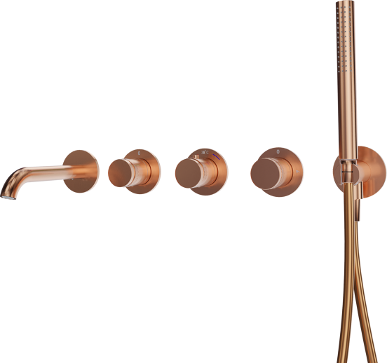 Blaufoss Pavilion Robinet de baignoire encastré Brushed Rosegold set douchette incl. incl élément intégré