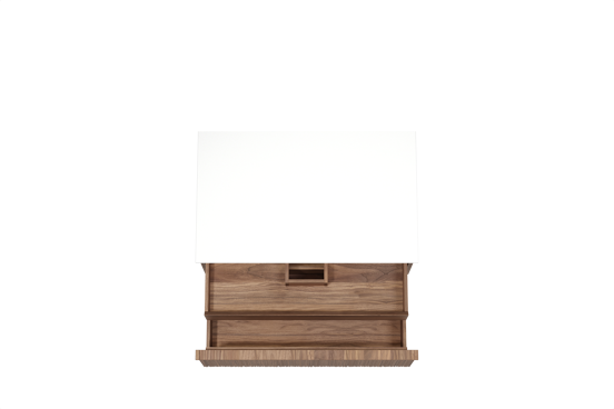 Balmani Forma hängendes Möbelstück Set: 90 x 55 cm, Amerikanischer Nussbaum, mit Stretto Einzel Waschtischplatte, Solid Surface, Weiß matt, Vertikale asymmetrische Runde Rippe