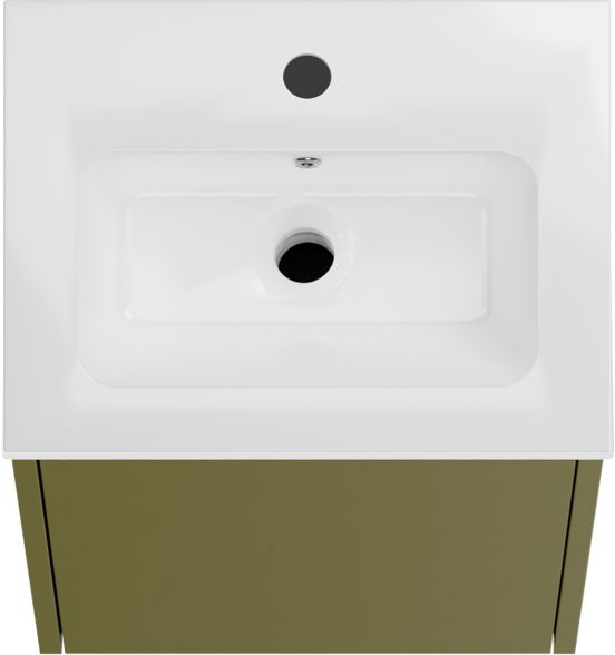 Storke Seda meuble salle de bains suspendu 45 x 35 cm vert olive avec Diva plan simple en marbre composite blanc brillant