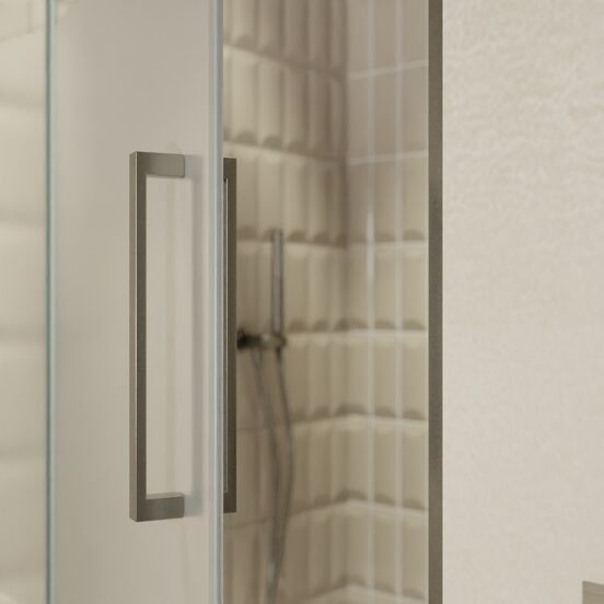 Balmani Senses Design douche draaideur links 100 cm x 210 cm Helder glas met matte strook, Brushed GunMetal profielen, met coating