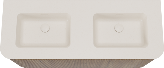 Storke Soft hängendes Möbelstück Set: 120 x 46 cm, Eiche rau, mit Mata Soft Doppelwaschtischplatte Solid Surface Beige Granit, Vertikale symmetrische gerade Rippe