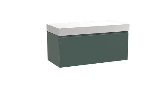 Balmani Sfera hängendes Möbelstück Set: 120 x 55 cm, Forest, mit Dominus Einzel- oder Doppel Waschtischplatte, Solid Surface Weiß matt
