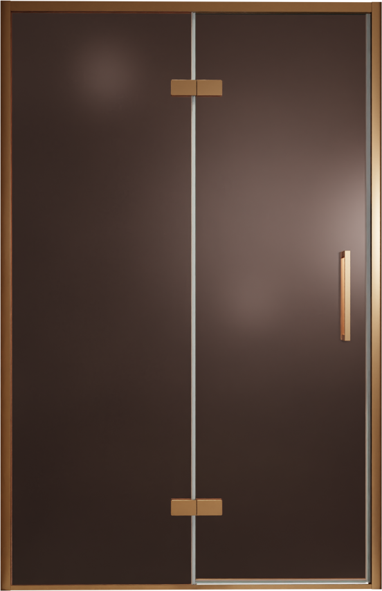 Balmani Senses Design Dusche Drehtür, Links, 140 cm x 210 cm, Bronze, Profil Brushed Rosegold, inklusive Coating