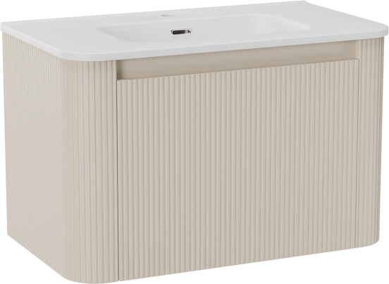 Storke Soft meuble salle de bains suspendu 80 x 46 cm Sand mat avec Kera Soft plan simple en porcelaine blanc mat, Nervure droite symétrique verticale